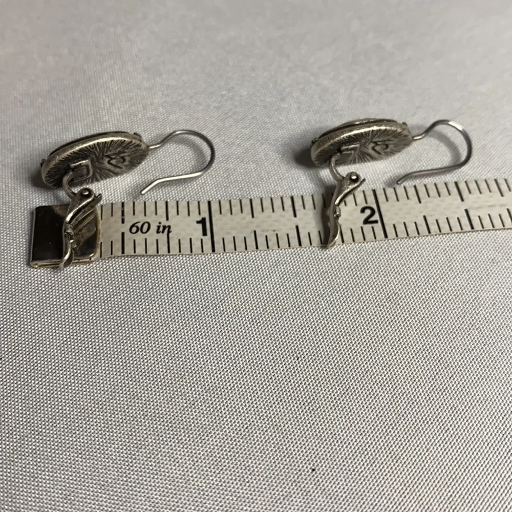 Dainty unusual faceted stone earrings antiqued silvertone
